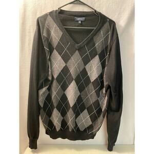 Croft & Barrow XL black gray argyle‎ v neck mens sweater